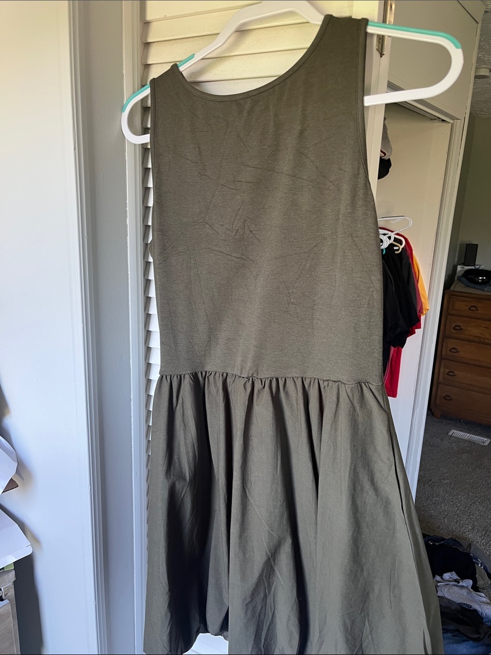 Sleeveless Olive Green Gathered Waist Dress